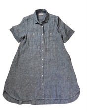 Everlane Sz XS Daytripper Shirtdress Linen pinstriped Blue Short Sleeves Pockets