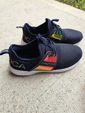 Nautica Bungee Sneakers Youth Kids Girl Size 2 Navy Rainbow Flourescent Slip On