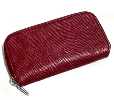 FURLA Red Leather Coin Purse with Keyring - Zip Closure Wallet 4.5 x 2.5”