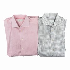 Lot Of 2 Eton Men  s 41 / 16 Contemporary  Slim Long Sleeve Dress Shirts AOP
