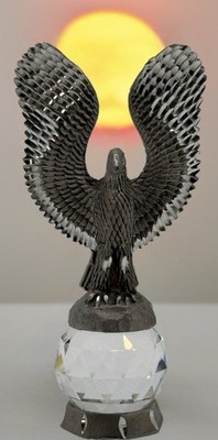 Vintage Falcon On A Crystal Ball Fine Pewter Figurine / Statue