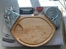 Vintage Winsome  Wood Cutting Board Rooster Metal Head & TailsThailand