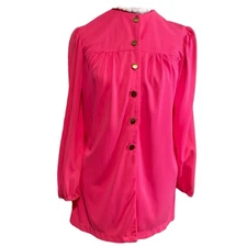 Vintage 60s Catalina Blouse House Coat Jacket Women's Size M Silky Hot Pink Cali