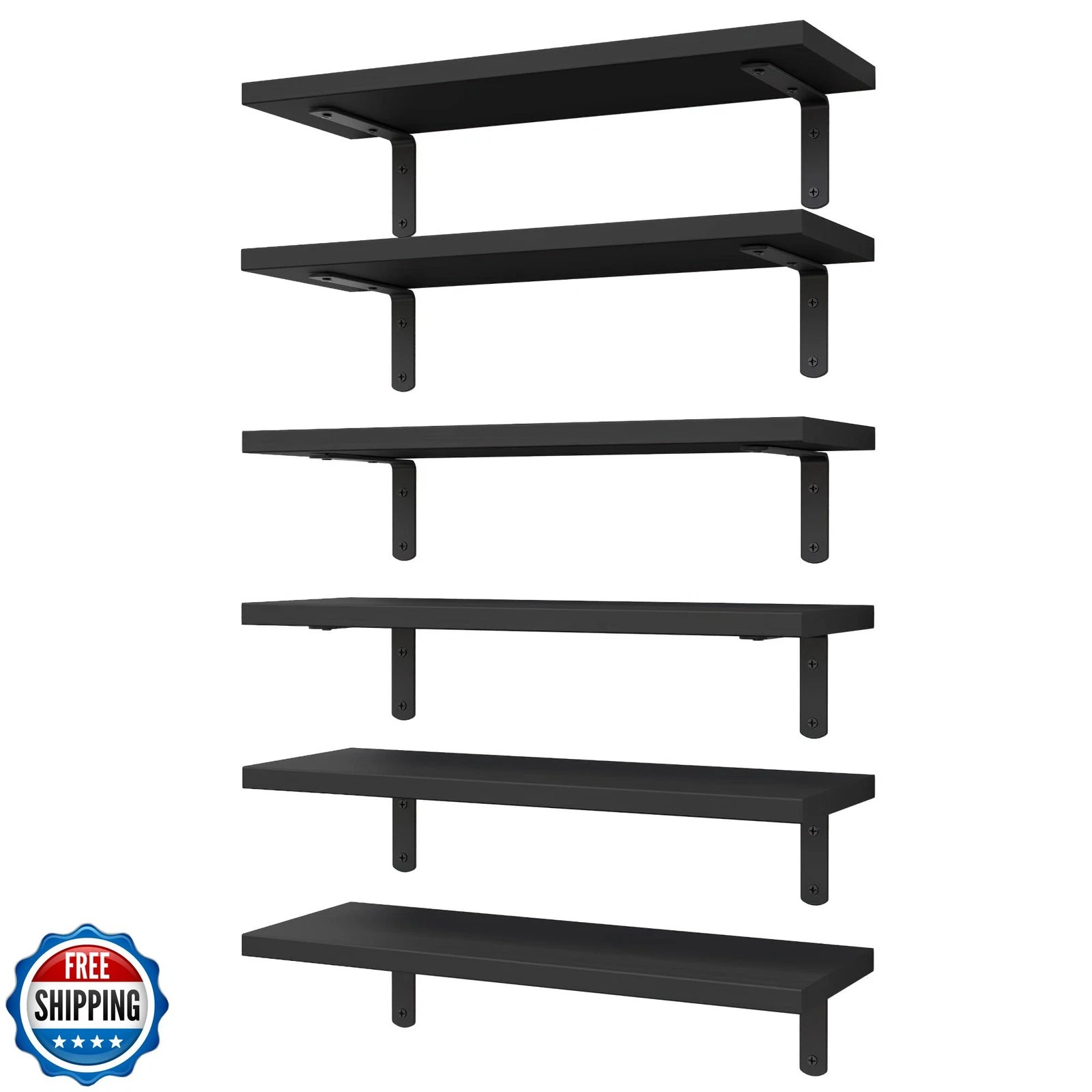 WOPITUES Wood Floating Shelves Set of 6, Shelves for Wall Decor,