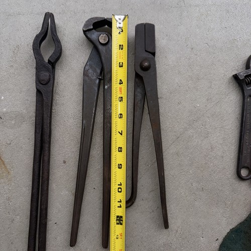 Primitive Vintage Blacksmith Iron Tongs Nippers Tools GERMANY Lot - Picture 6 of 12