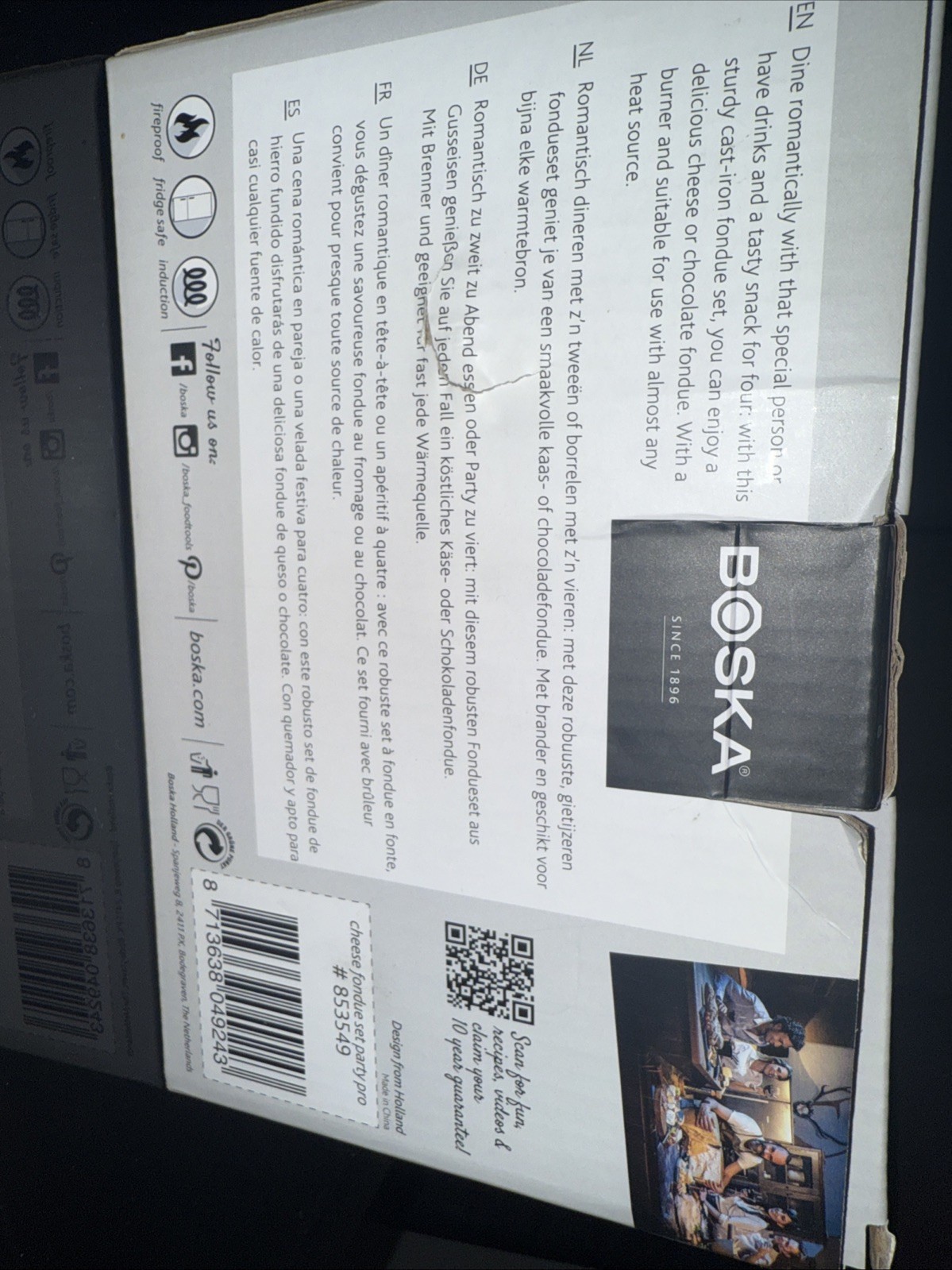 Boska Cheese Fondue Set Party Pro Cast Iron Black Pot, 37.19 fl oz