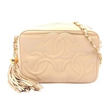 Chanel Triple Coco Mark Lambskin Shoulder Bag Women Beige One Size