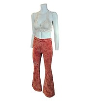 POL Retro 70s Style Burnt Orange Acid Wash Corduroy Bell Bottoms Pants Women S