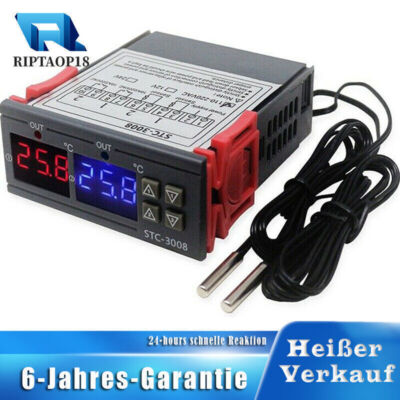 Digitaler LED Temperaturregler mit 2 Sensor Thermostat STC-3008 AC 220V -55~120 