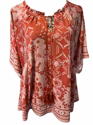 Susan Betro Weekend Women s Large Multicolored Tie Neck Southwestern Top