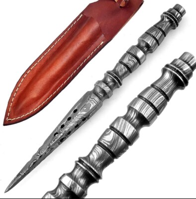 handmade Damascus steel hunting dagger fixed blade boot knife sheath NeedlePoint