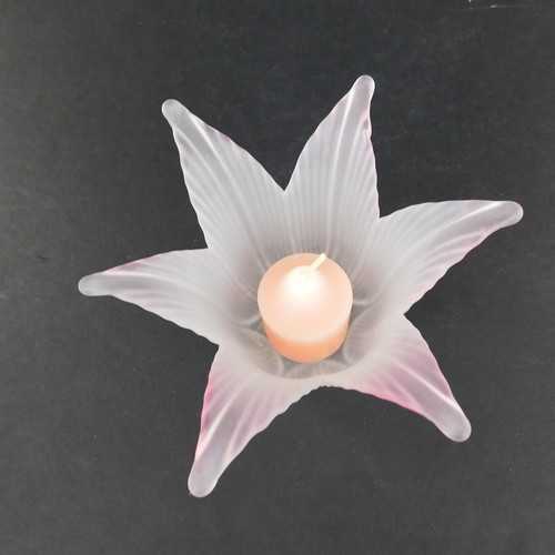 Portuguese Pink Tone Glass Ribbed Tulip Shaped Voltive Candle Holder 6 Petals - Picture 3 of 7