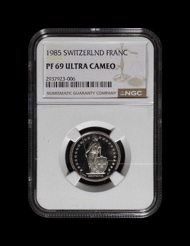 SWITZERLAND. 1985, 1 Franc - NGC PF69 - Top Pop🥇 Helvetia, Alpine Rose RARE - Picture 2 of 5