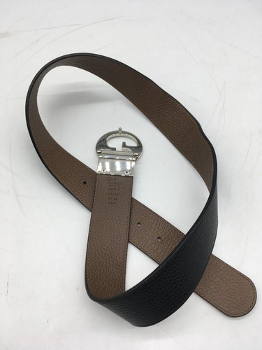 Authentic Gucci 449715 Black Leather Belt Double G Buckle Interlocking G 85/34 - Picture 19 of 24
