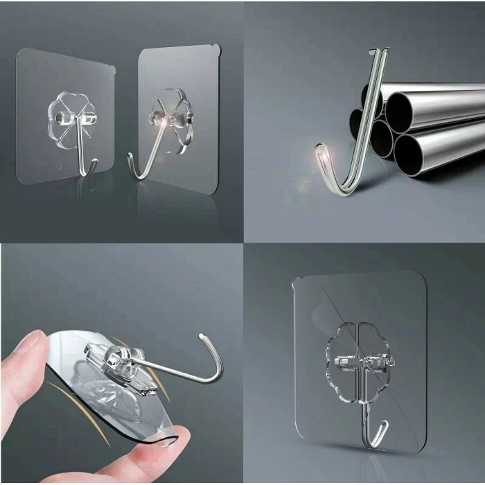 20-40pcs Adhesive Sticky Hooks Heavy Duty Clear Wall Seamless Hooks Hangers US - Image 2 of 4