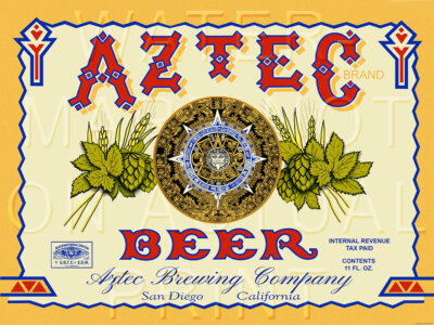 Aztec Beer  Aztec Brewing Co. San Diego CA Label Recreated on Satin Canvas