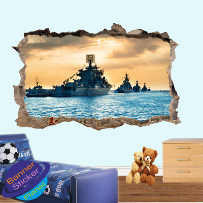 MARINEFLOTTE SCHIFF AUF MEERBLICK KINDERZIMMER KINDERZIMMER BÜRO WANDAUFKLEBER KUNST WANDBILD XI4