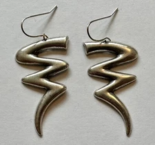 Art deco design style zig zag  1 1/2"  silver tone metal  earrings 2"
