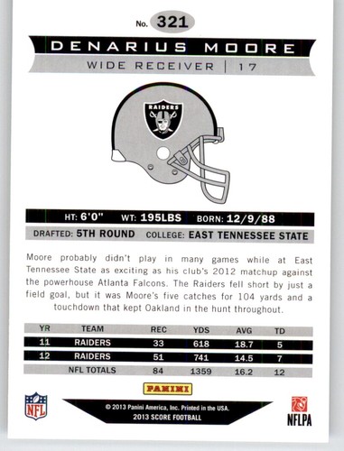 2013 Score Future Franchise Denarius Moore Insert NFL PWE Raiders #321 - Bild 2 von 2
