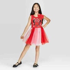 Girls  Disney Minnie Mouse Face Sleeveless Tulle Tutu Dress Red Bow Polka Dot L