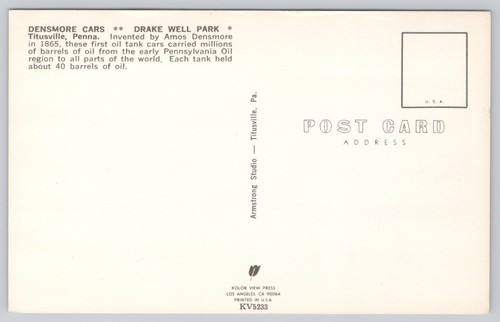 Chrome Postcard Densmore Cars Drake Well Park Titusville Pennsylvania - Picture 2 of 2