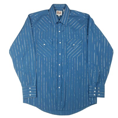 Ely Cattleman Saddleman Pearl Snap Western Shirt Lightweight Blue 15.5 - 34