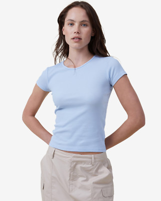 Cotton On Women's The One Organic Rib Crew Short Sleeve Tee Blue Size L NEW