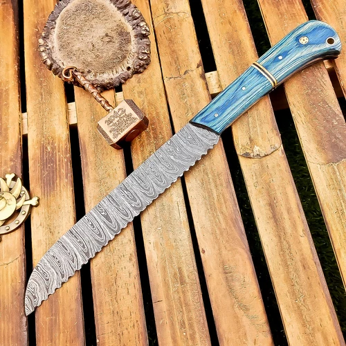 Custom Hand-Forged DAMASCUS Steel Chef's Knife - Bread Kitchen Knife, TN-6132