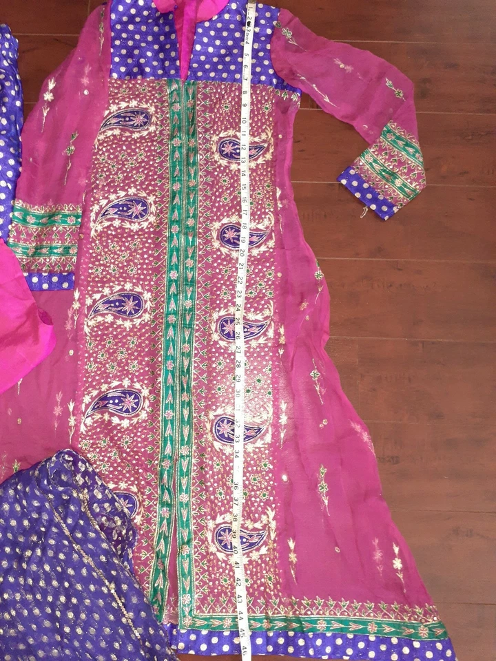 Indian Pakistani Salwar Kameez Party long Dress Wedd Gown 4Piece Banarsi Chorida - Image 4 of 4