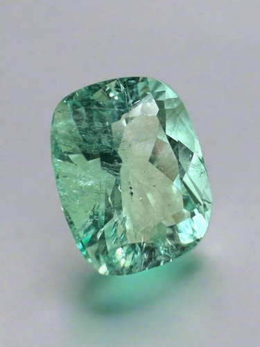 5.96 Carat Seafoam Green Freckled Natural Colombian Emerald-Elongated Cushion - Picture 3 of 10