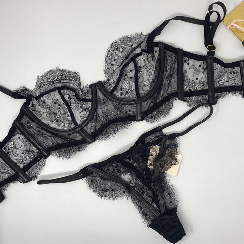 Agent Provocateur Adara SOIREE Black Swarovski Leather 34D/3 Set NWT - Picture 13 of 18