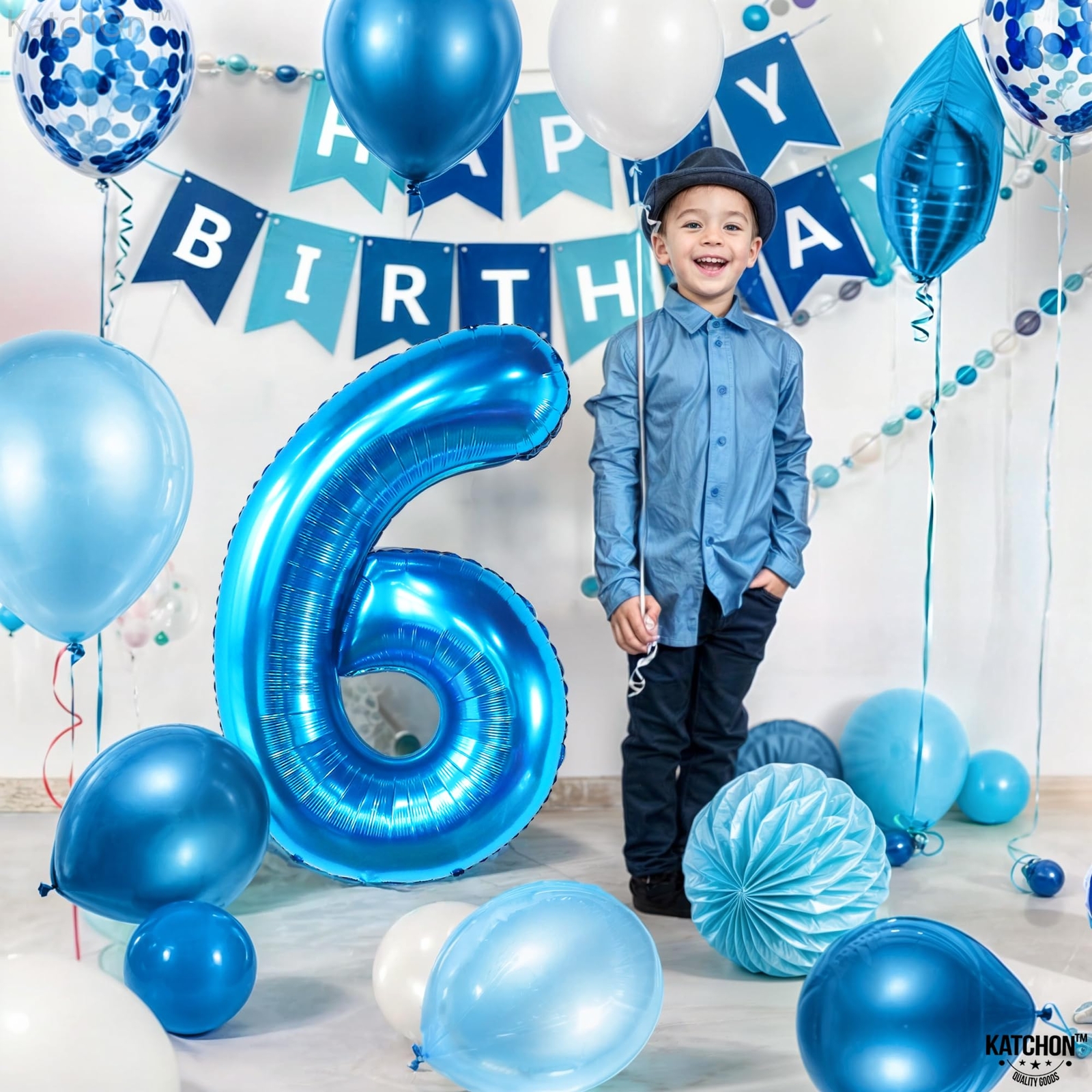 KatchOn Giant Blue Number 6 Balloon - 40 Inch | 6th Birthday Balloon for 6th ...