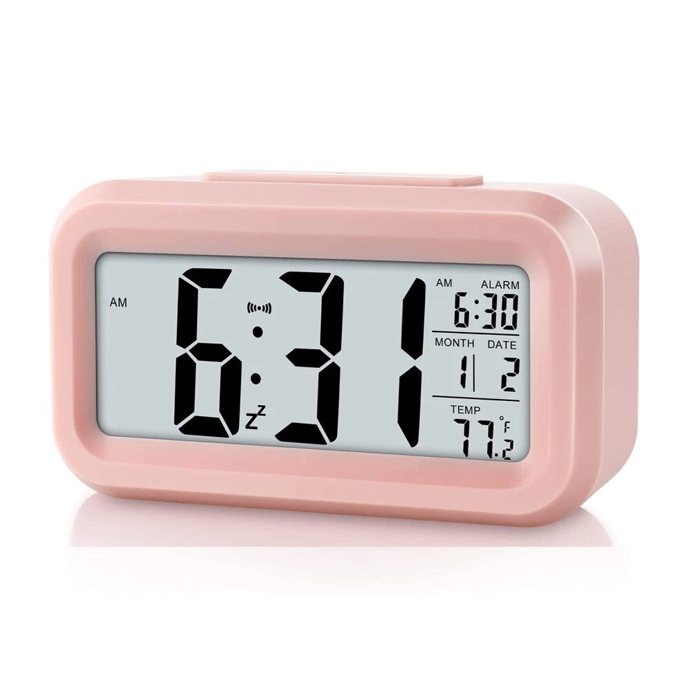 Digital Alarm Clock Large LCD Display Thermometer Smart Night Light Pink