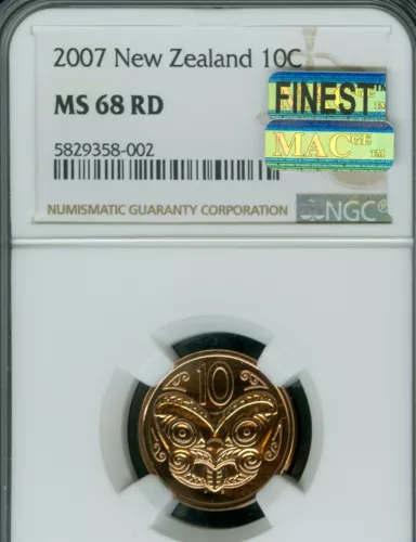 2007 NEW ZEALAND 10 CENTS NGC MS68 FINEST GRADE MAC SPOTLESS 3,500 SETS MADE .