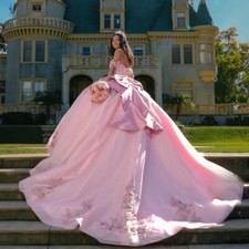 Shiny Quinceanera Dresses Ball Gowns Appliques Beads Bow Corset Sweet 16 Dress