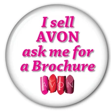 ART#2 QTY 6 PIN BACK BUTTONS AVON REPS TO WEAR  ADVERTISE SAFETY PIN FASTENER