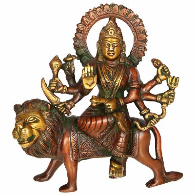 Messing Lord Durga Ambe Maa Mata Sitzend Auf Löwe Idol Statue Figur 15.2cm