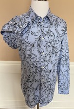 Versace Blue Graphic Print Dress Shirt Size 46 A87409 Made in Italy NWT $850 
