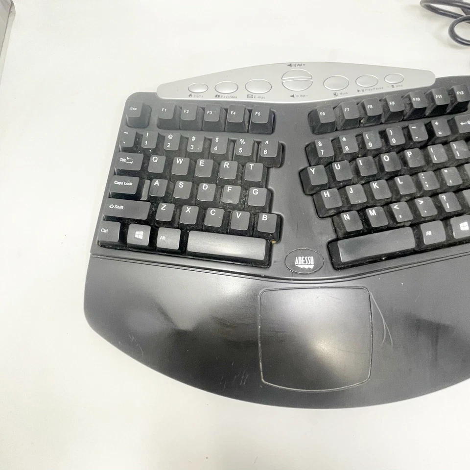 ADESSO Wired ERGONOMIC Keyboard PCK-208B Contoured Black Gaming Media TESTED - Image 2 of 4