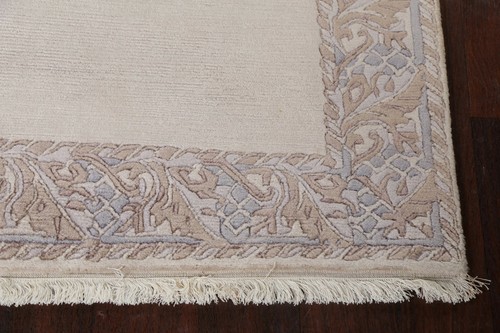 Soft Plush Ivory Modern Nepalese Bordered Indian 3'x5' Rug Handmade Wool Carpet - Picture 6 of 12