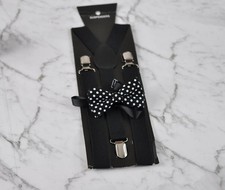 Boy Baby Kids Black White DOTS Bow Tie  Elastic Suspenders Sets 1-8 Years Old