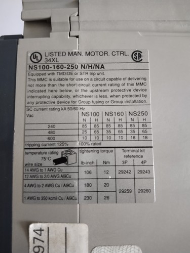 MERLIN GERIN NS 100H COMPACT CIRCUIT BREAKER 100AMP - Picture 14 of 15