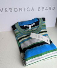 VERONICA BEARD Sweater Women sz L Blue Green Striped PALMAS Cropped NWT