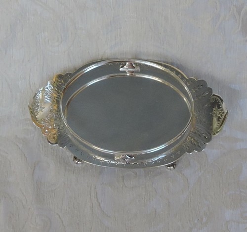 Victorian Butter Jam Dish Silver Plate and Vaseline Blue Pressed Glass c1880 - Picture 7 of 11
