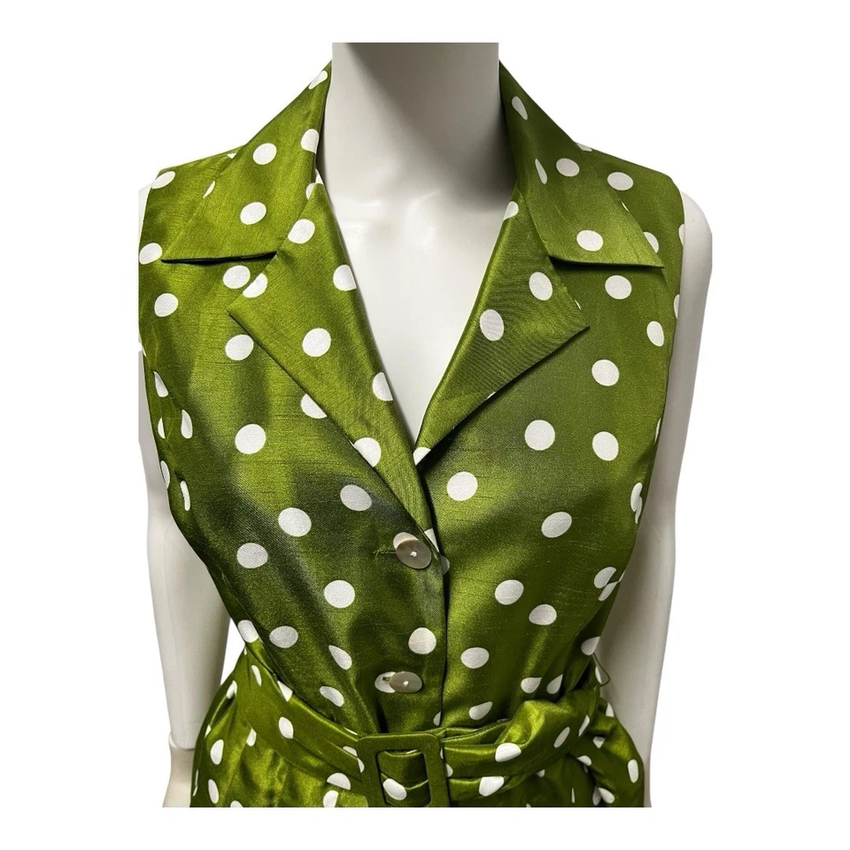 Vestido Jessica Howard Verde Lunares Derby Clásico Cinturón Sin Mangas 12 Foto 3 de 4