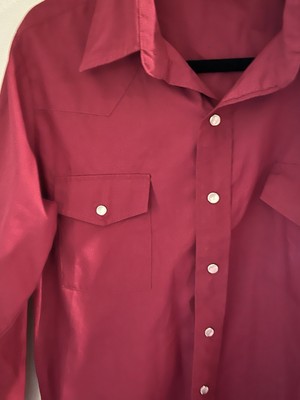 Vintage Malco Modes Pearl Snap Buttons Shirt Large 16- 34 Burgundy Square Dance