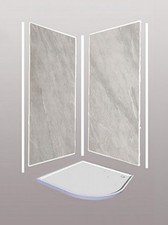 Light Grey Marble Shower Wall Panels Kit– 1000mm x 2.4m x 10mm (2-Sided Cubicle)