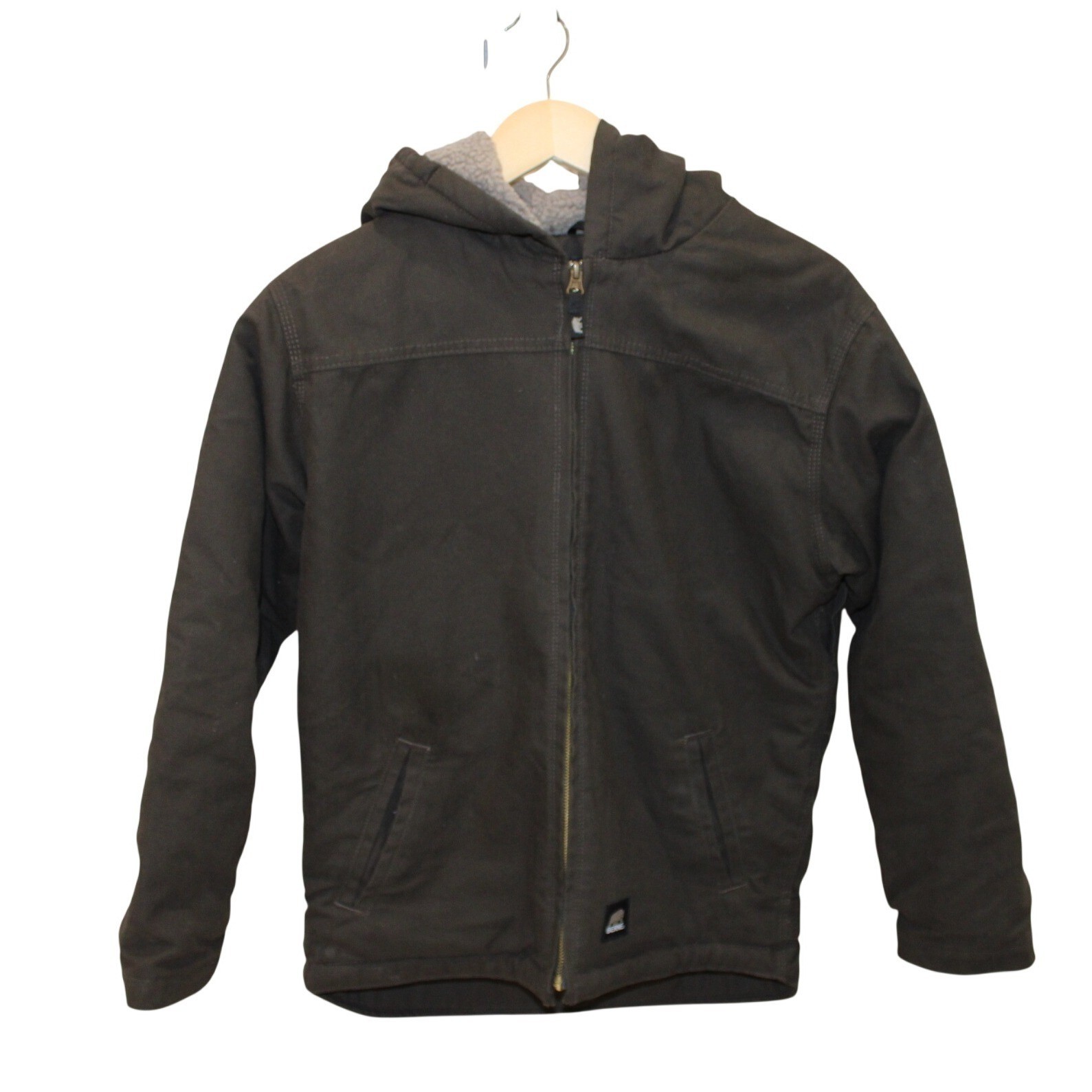 Berne Workwear Jacket Mens Large Brown Sherpa Lined Duck Canvas Hooded Excellent