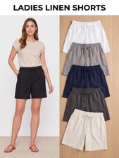 Ladies Linen Shorts Women Elasticated Summer Casual Beach Holiday Pants UK4-22