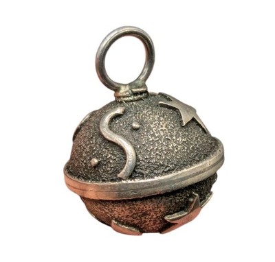 Sterling Silber Modernist Himmlischer Mond Stern Runde GLOCKE Glockenspiel Oxidiert Anhänger